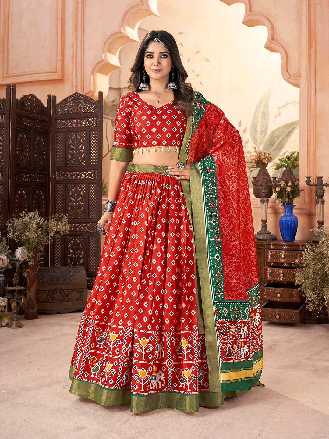 Red Color Navratri special Patola Style chaniya choli