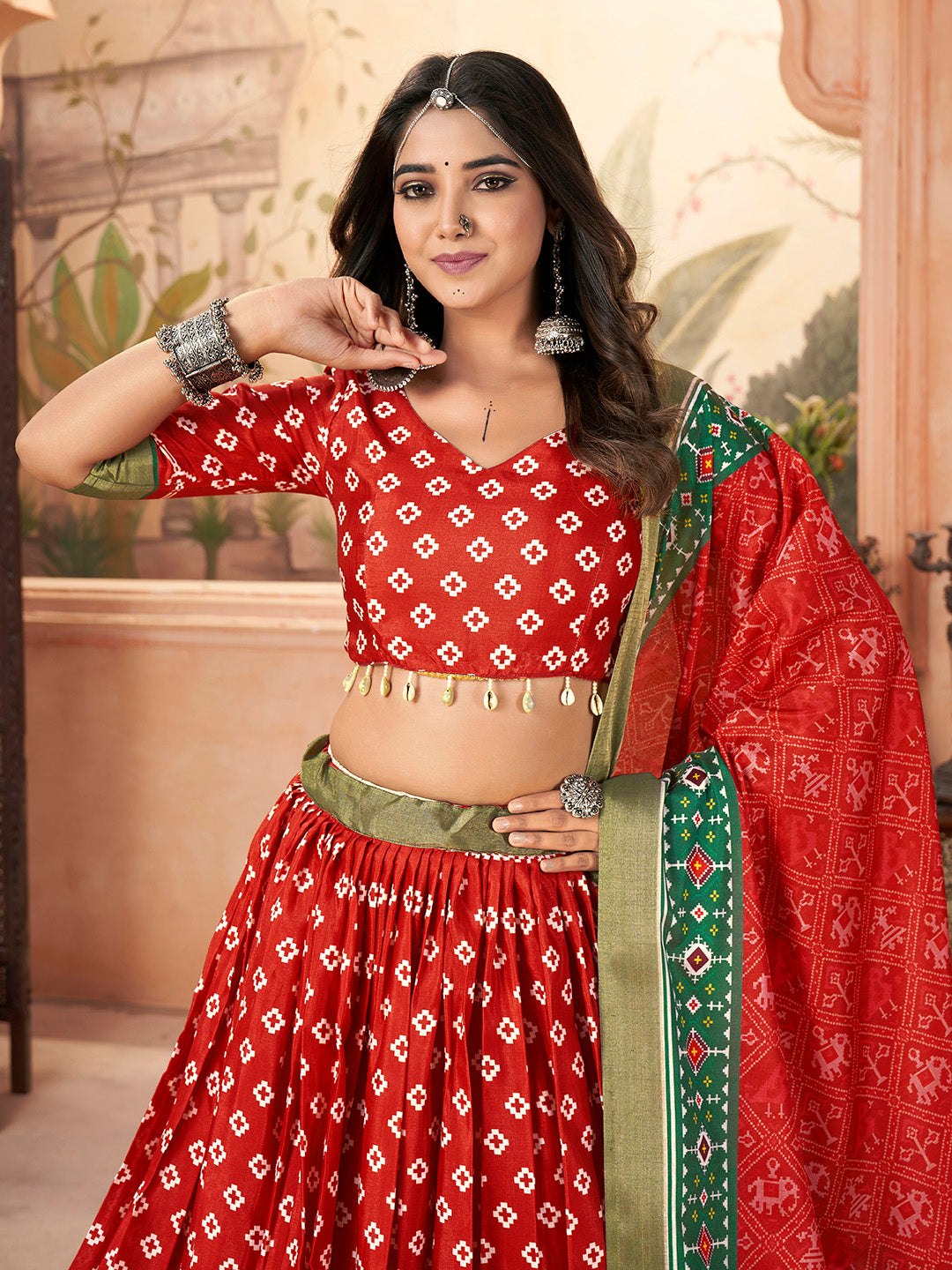 Red Color Navratri special Patola Style chaniya choli