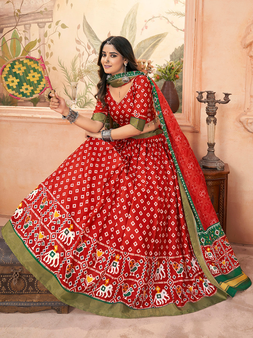 Red Color Navratri special Patola Style chaniya choli