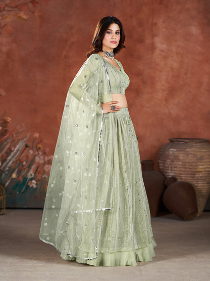 Sea Green Wedding Wear Sequins Embroidered Lehenga Choli