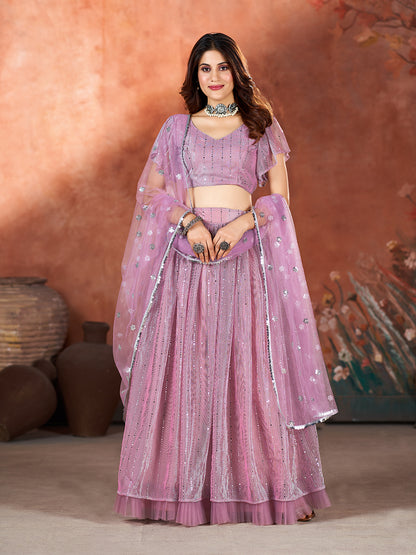 Light Purple Wedding Wear Sequins Embroidered Lehenga Choli