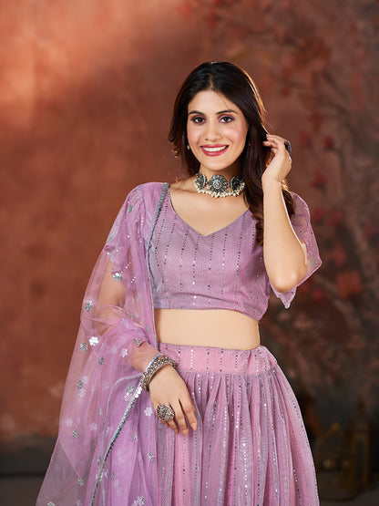 Light Purple Wedding Wear Sequins Embroidered Lehenga Choli