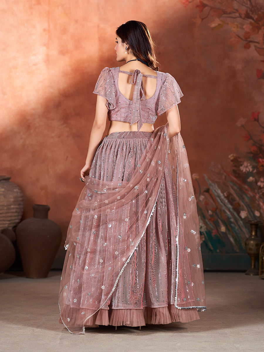 Mauve Wedding Wear Sequins Embroidered Lehenga Choli