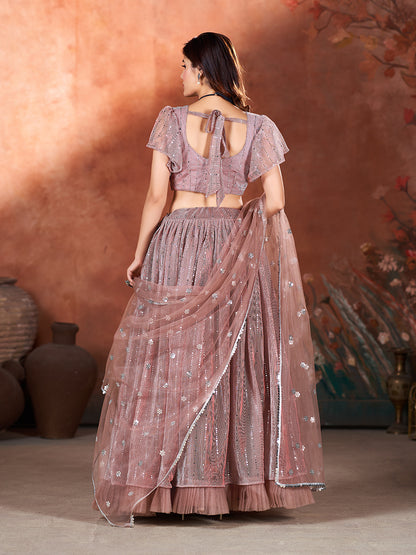 Mauve Wedding Wear Sequins Embroidered Lehenga Choli