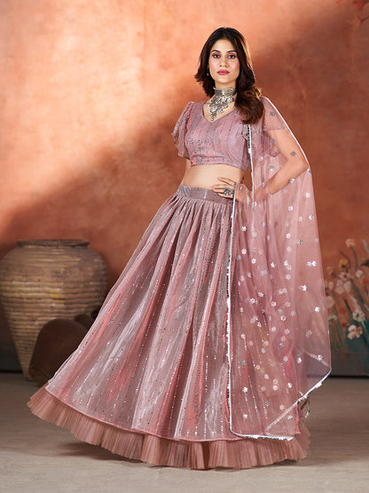 Mauve Wedding Wear Sequins Embroidered Lehenga Choli