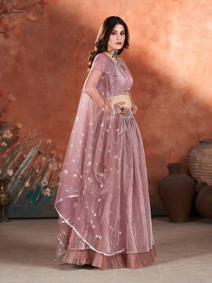 Mauve Wedding Wear Sequins Embroidered Lehenga Choli
