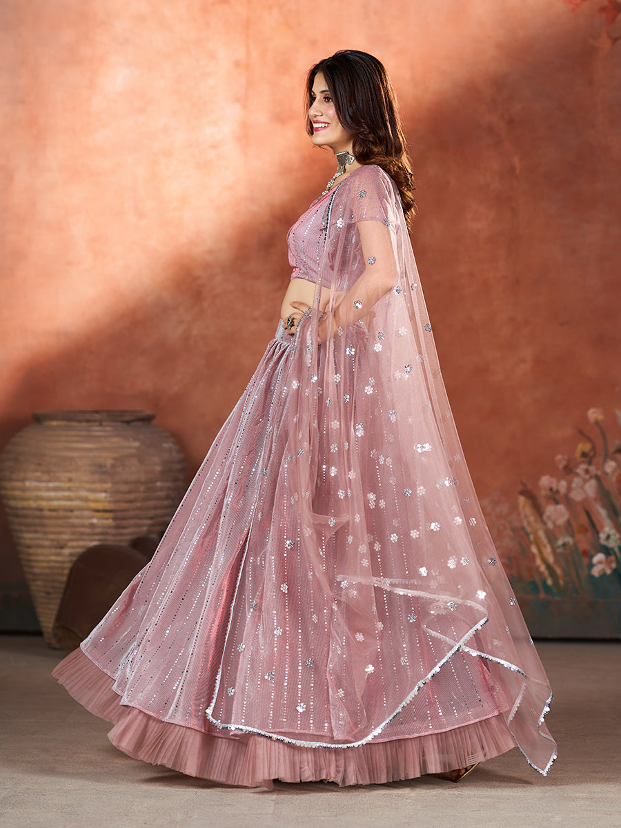 Mauve Wedding Wear Sequins Embroidered Lehenga Choli