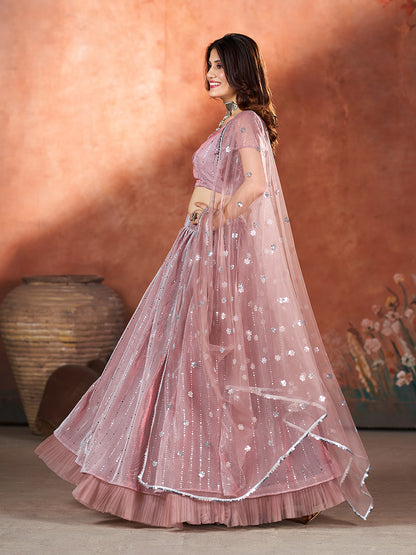 Mauve Wedding Wear Sequins Embroidered Lehenga Choli