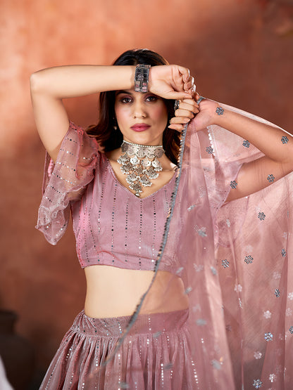 Mauve Wedding Wear Sequins Embroidered Lehenga Choli