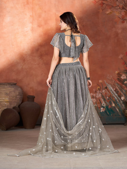 Brown Wedding Wear Sequins Embroidered Lehenga Choli