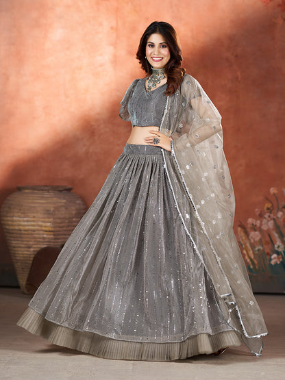 Brown Wedding Wear Sequins Embroidered Lehenga Choli