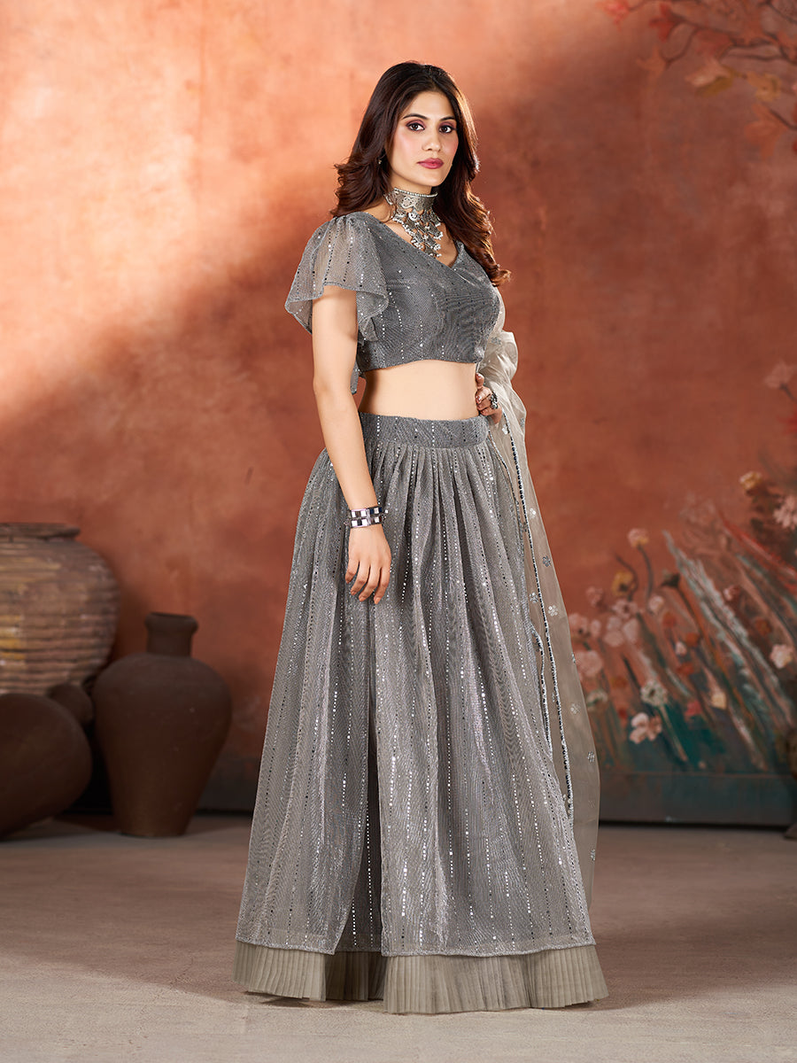 Brown Wedding Wear Sequins Embroidered Lehenga Choli