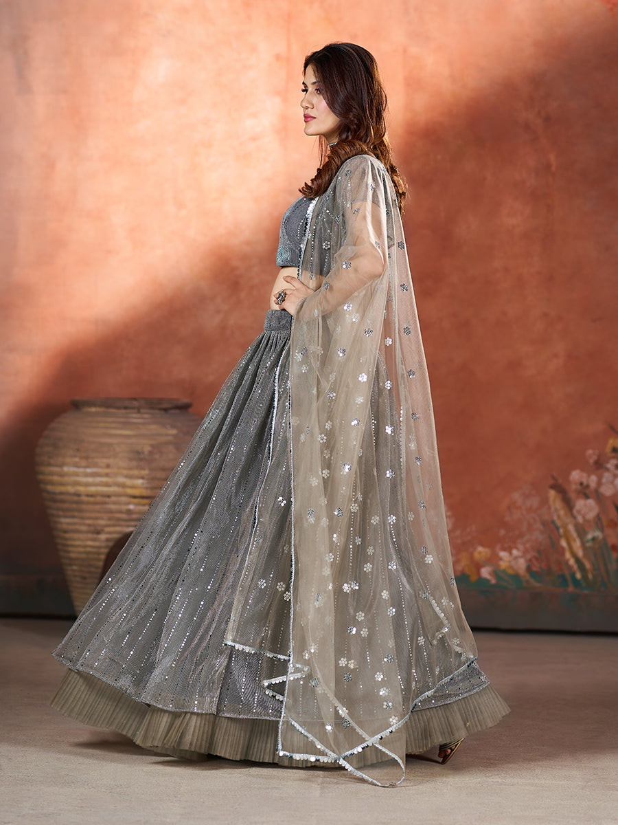 Brown Wedding Wear Sequins Embroidered Lehenga Choli