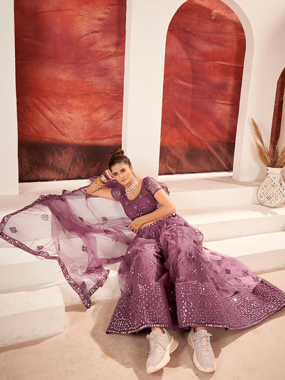 Prettiest Mauve Soft Net Sequins Embroidered Lehenga Choli
