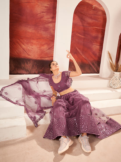 Prettiest Mauve Soft Net Sequins Embroidered Lehenga Choli