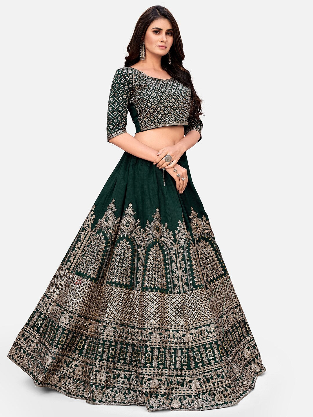 Green Wedding Wear Lehenga and Blouse With Dupatta