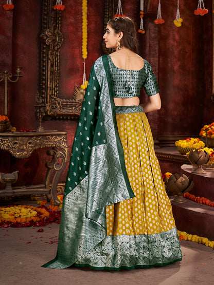 Two-Tone Green Banarasi Silk Half Saree Lehenga Choli