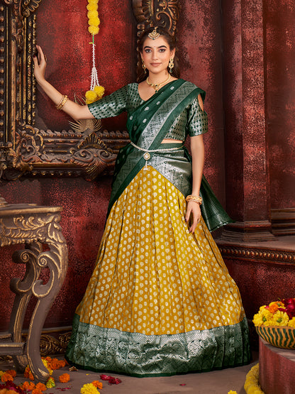 Two-Tone Green Banarasi Silk Half Saree Lehenga Choli