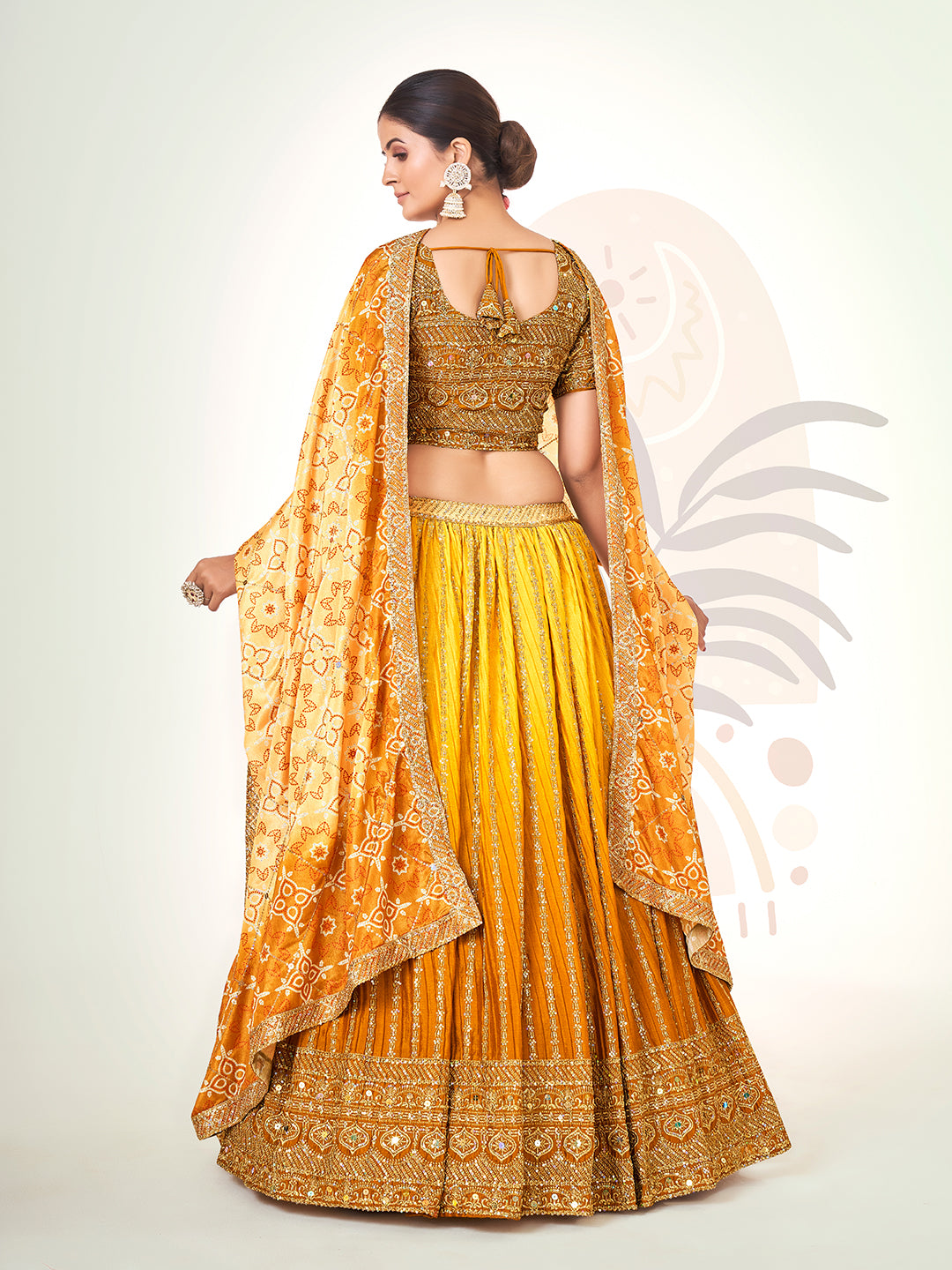 Mustard Navratri Special Chinon Silk Lehenga Choli