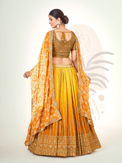 Mustard Navratri Special Chinon Silk Lehenga Choli