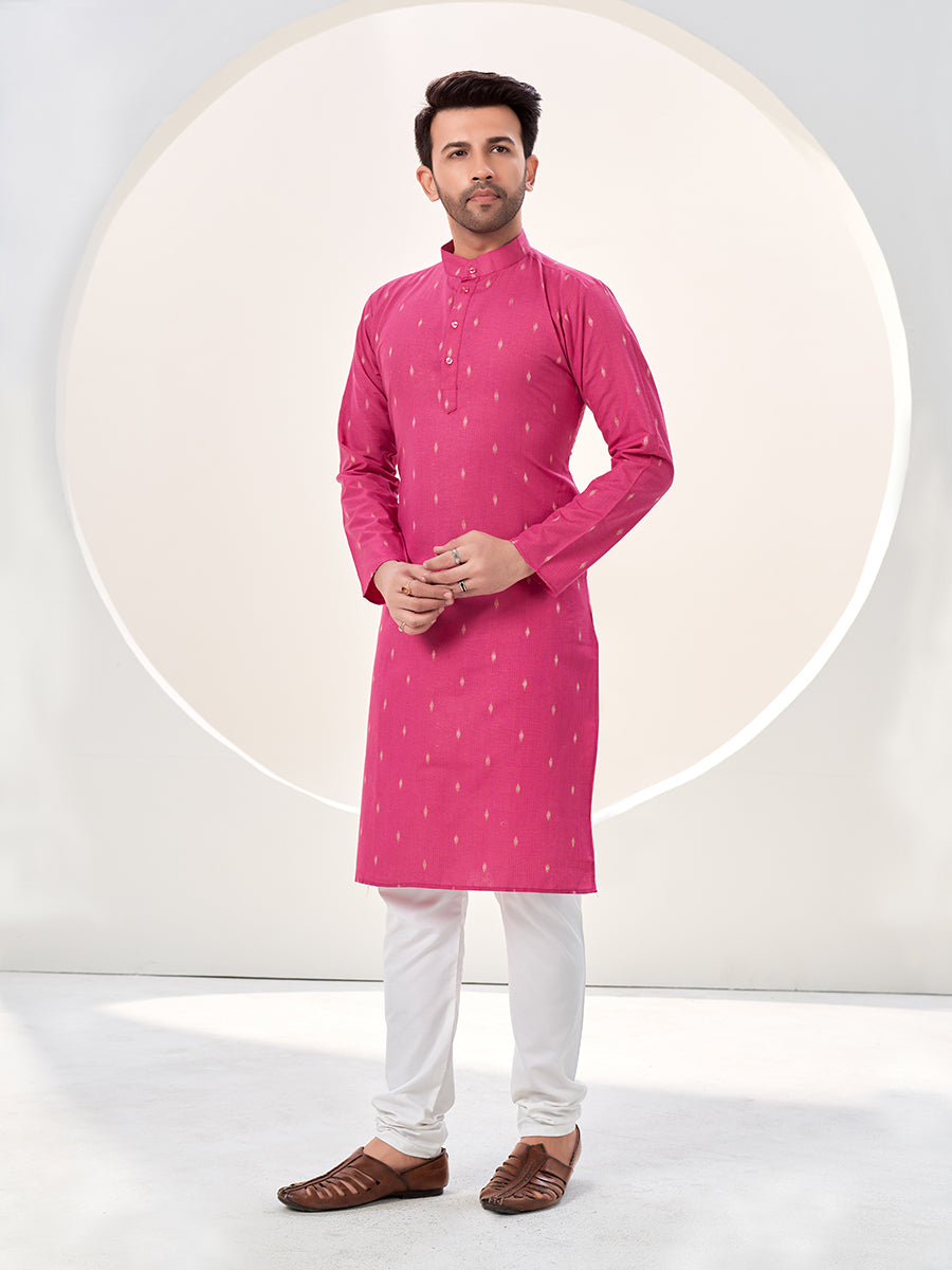 Pink Handloom Cotton Based Casual Printed Kurta