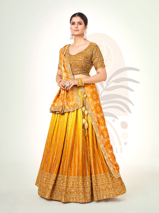 Mustard Navratri Special Chinon Silk Lehenga Choli