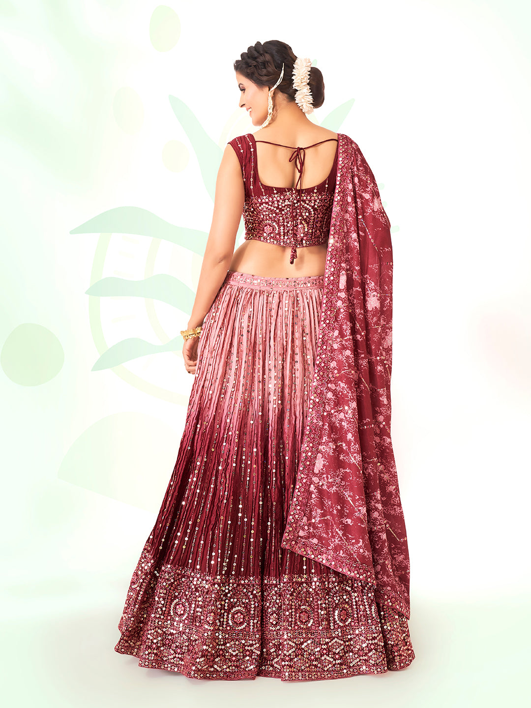 Maroon Navratri Special Chinon Silk Lehenga Choli