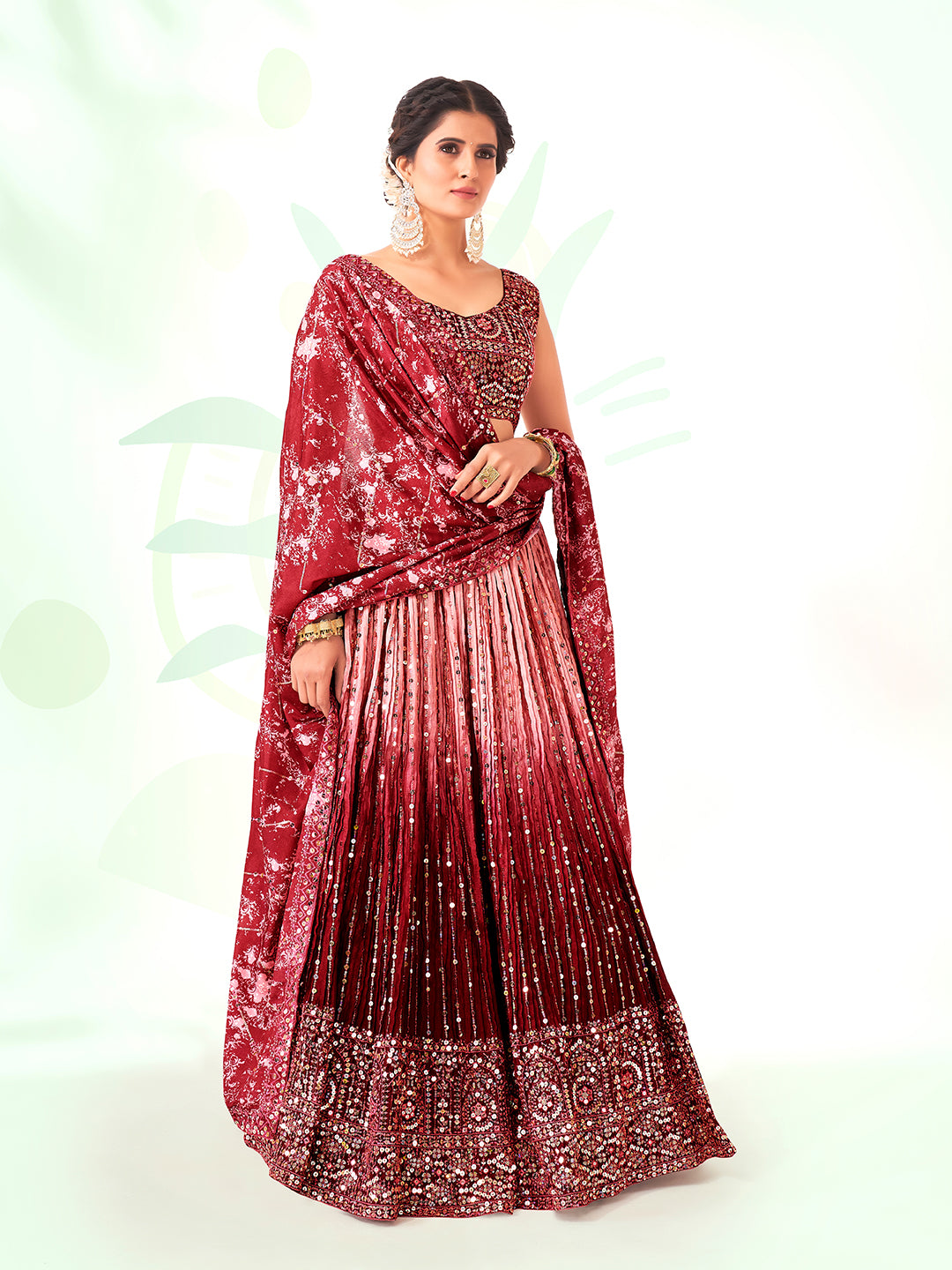 Maroon Navratri Special Chinon Silk Lehenga Choli