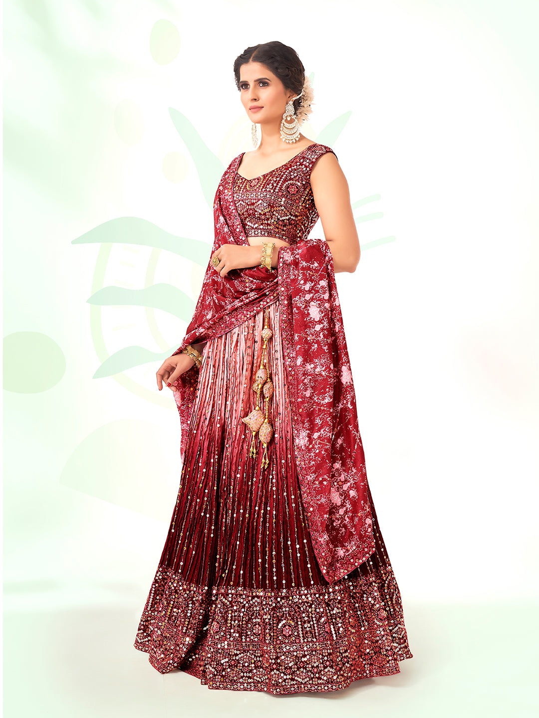 Maroon Navratri Special Chinon Silk Lehenga Choli