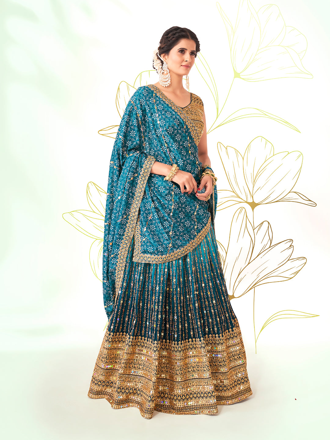 Rama Blue Navratri Special Chinon Silk Lehenga Choli