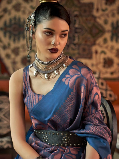 Navy Blue Banarasi Silk Zari Woven Traditional Saree