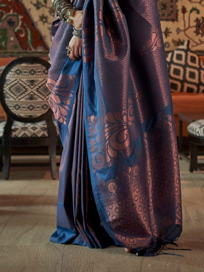 Navy Blue Banarasi Silk Zari Woven Traditional Saree
