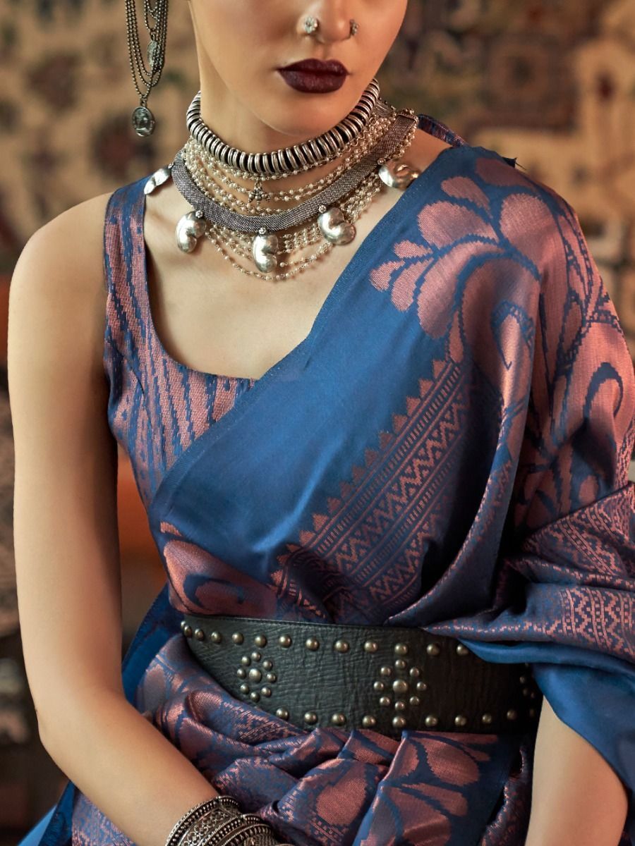 Navy Blue Banarasi Silk Zari Woven Traditional Saree