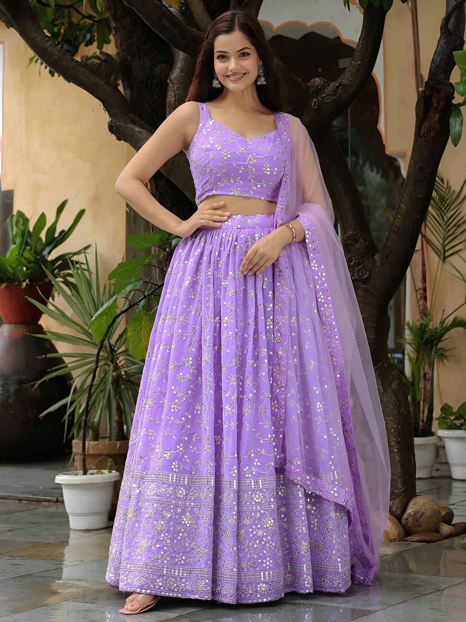 Lavender Zari & Sequin Embroidery Georgette  Lehenga Choli