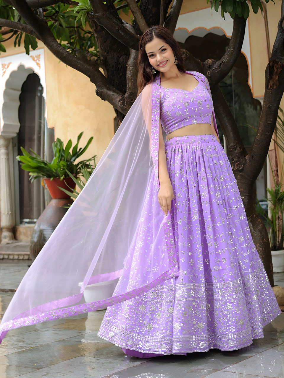 Lavender Zari & Sequin Embroidery Georgette  Lehenga Choli