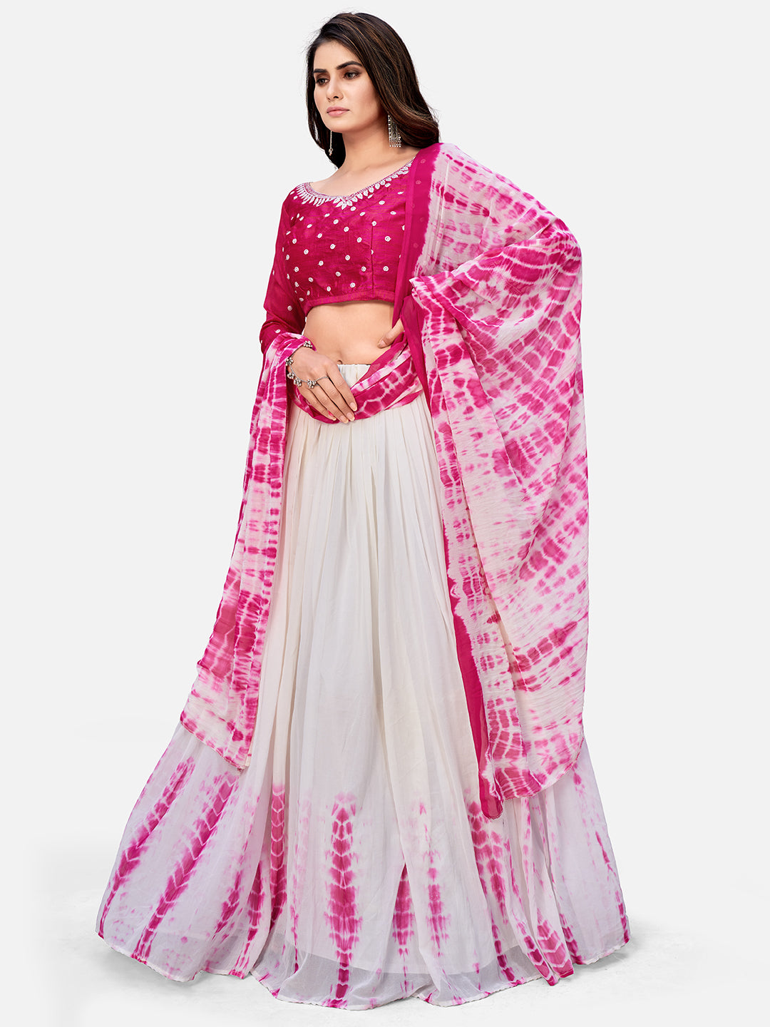 Newest Pink Georgette Embroidered Casual Wear Lehenga With Dupatta