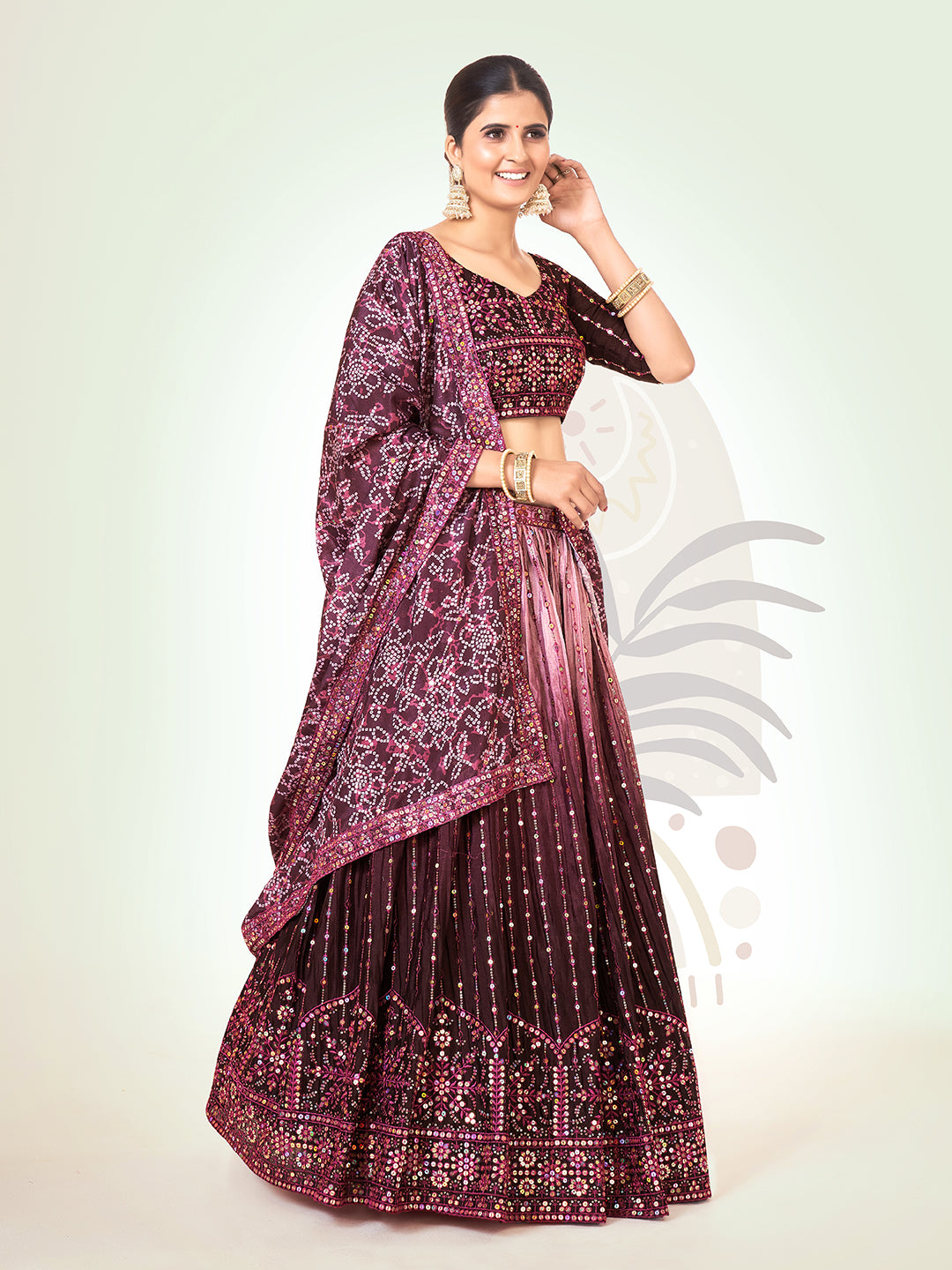 Eggplant Purple Navratri Special Chinon Silk Lehenga Choli