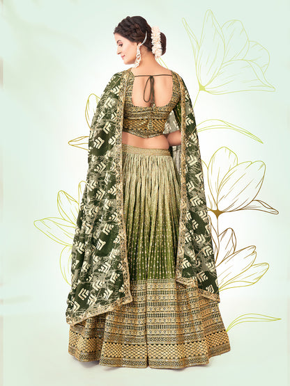 Olive Green Navratri Special Chinon Silk Lehenga Choli
