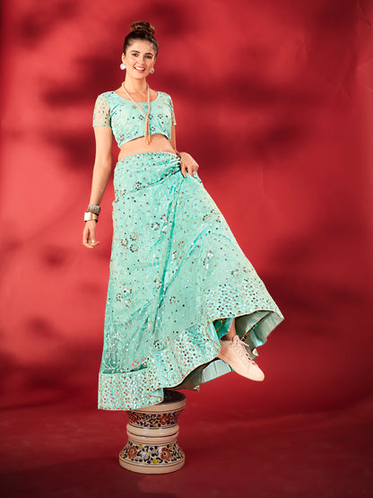 Sky Blue Sequins Embroidered Net Lehenga Choli