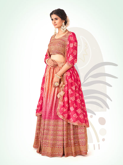 Two-Tone Pink Navratri Wear Chinon Silk Lehenga Choli
