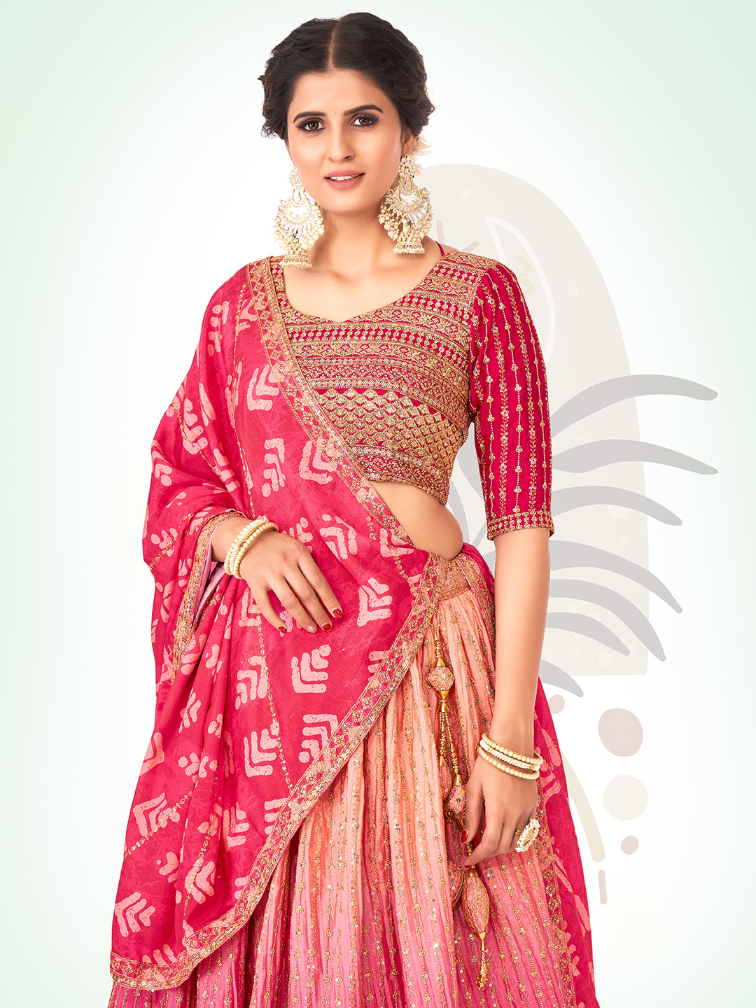 Two-Tone Pink Navratri Wear Chinon Silk Lehenga Choli