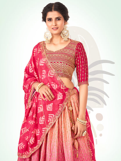 Two-Tone Pink Navratri Wear Chinon Silk Lehenga Choli