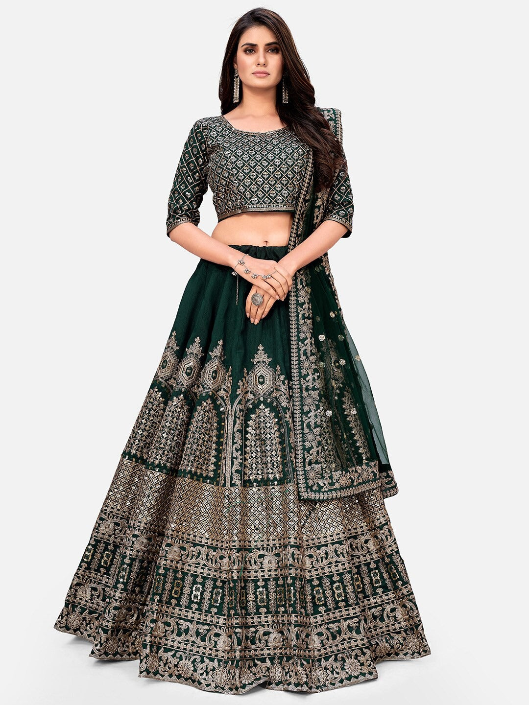 Green Wedding Wear Lehenga and Blouse With Dupatta