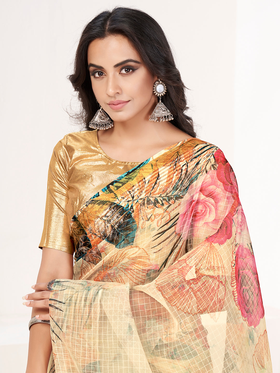 Banana Yellow Floral Digital Printed Cotton Silk Linen Saree