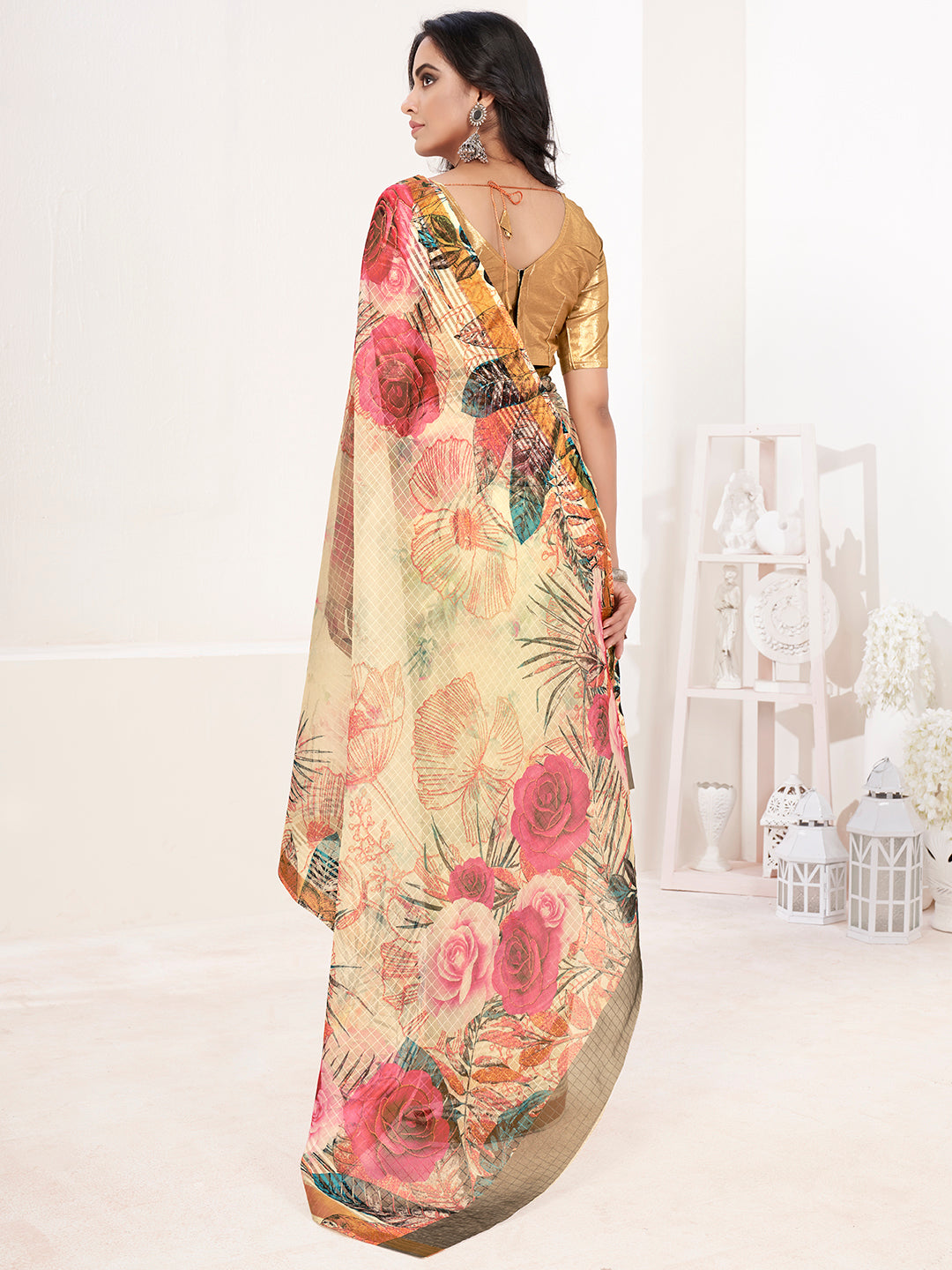 Banana Yellow Floral Digital Printed Cotton Silk Linen Saree