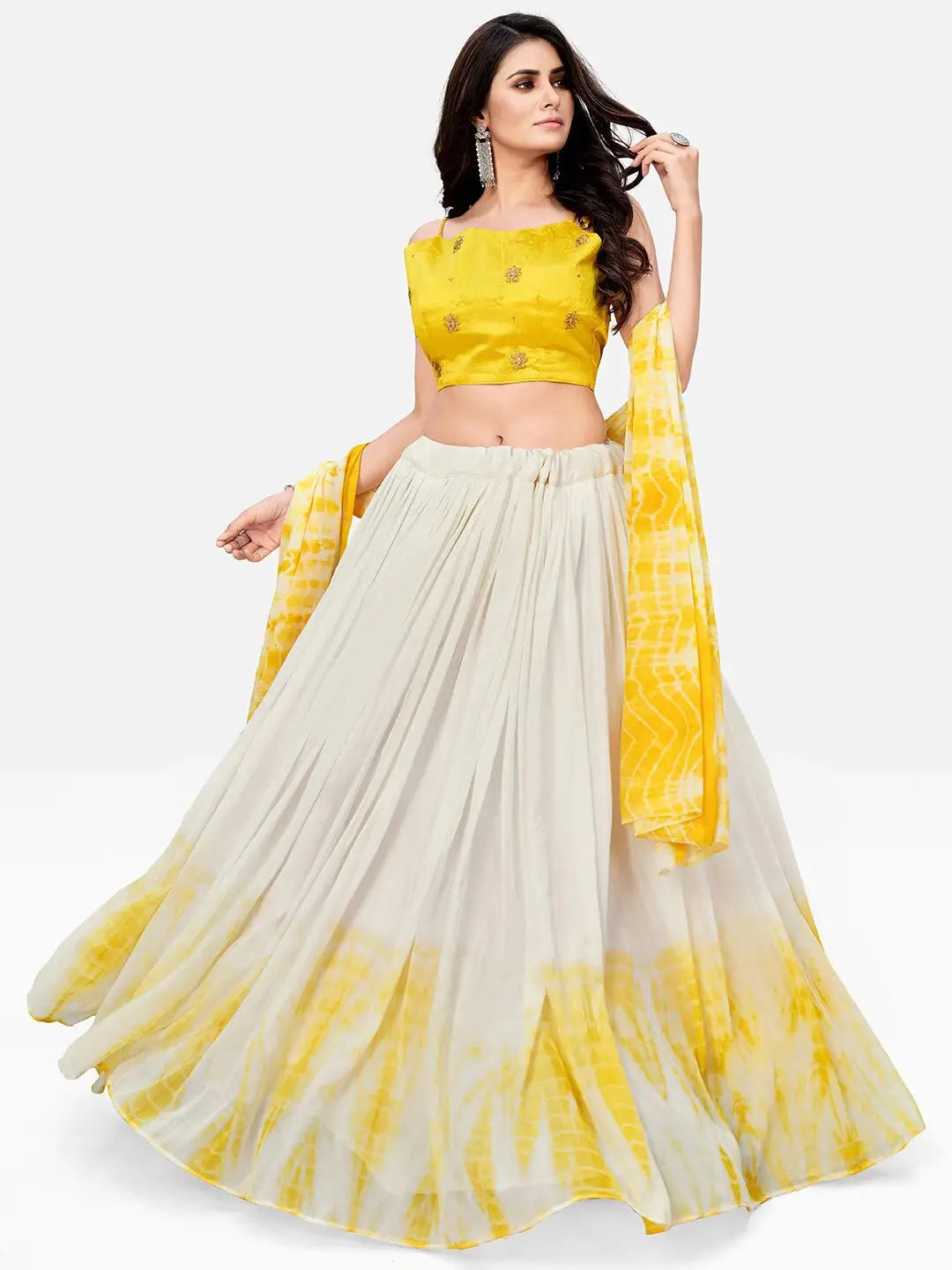 Wonderful Yellow Georgette Embroidered Casual Wear Lehenga With Dupatta