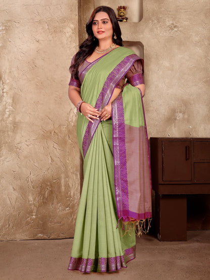 Pista Green Silk Couple Set with Matching Kurta and Saree