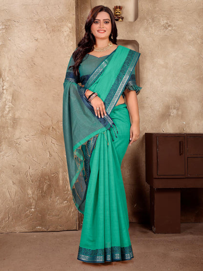 Aqua Silk Couple Set with Matching Kurta and Saree
