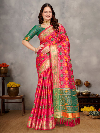 Elegant Men's Kurta With Jacquard Silk Koti & Women's Pink Saree Set