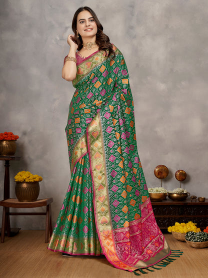 Elegant Men's Kurta With Jacquard Silk Koti & Women's Green Saree Set